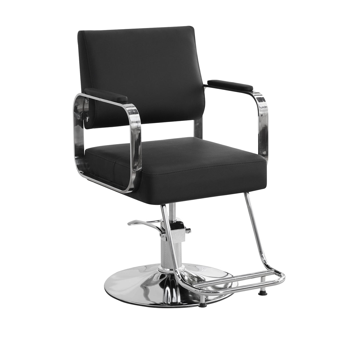 Height Adjustable Barber Chair with Metal & Wood Construction - Black
