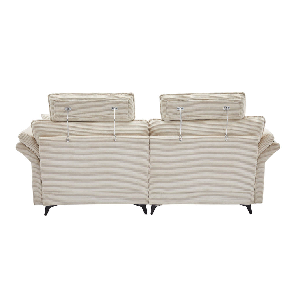 Modern Deep Seat Sectional Sofa with Ottoman - Corduroy - Black or Beige