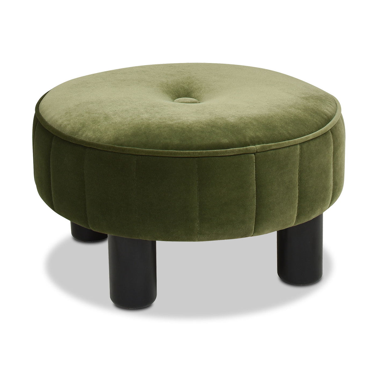 Round Footstool Ottoman with Tufted Upholstery - Olive Green