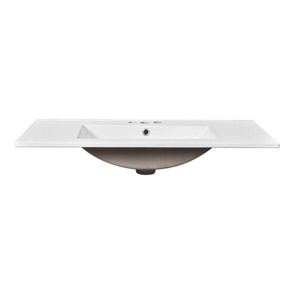 36" Single Bathroom Basin Sink with 3 Faucet Holes - Ceramic White