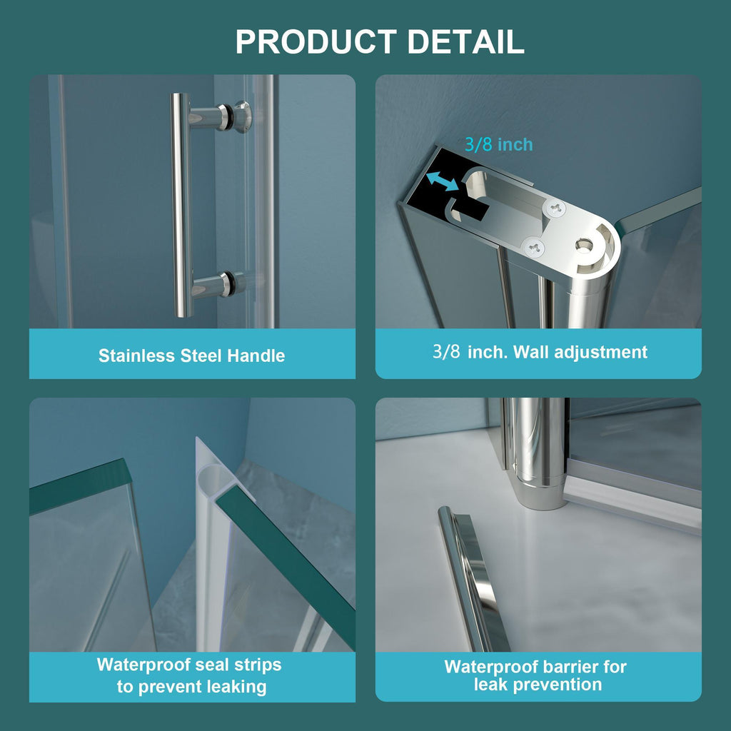Fold Frameless Shower Door with Tempered Glass - Bi-Fold Modern Design