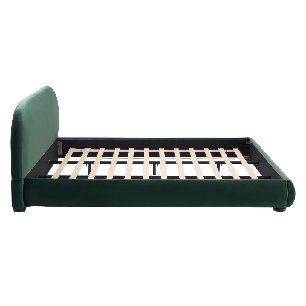 Dark Green Velvet Bed Frame with Curved Headboard - Green