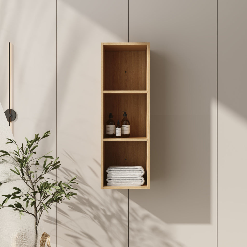12 Inch Small Wall Mounted Storage Shelves with Plywood Construction - Oak