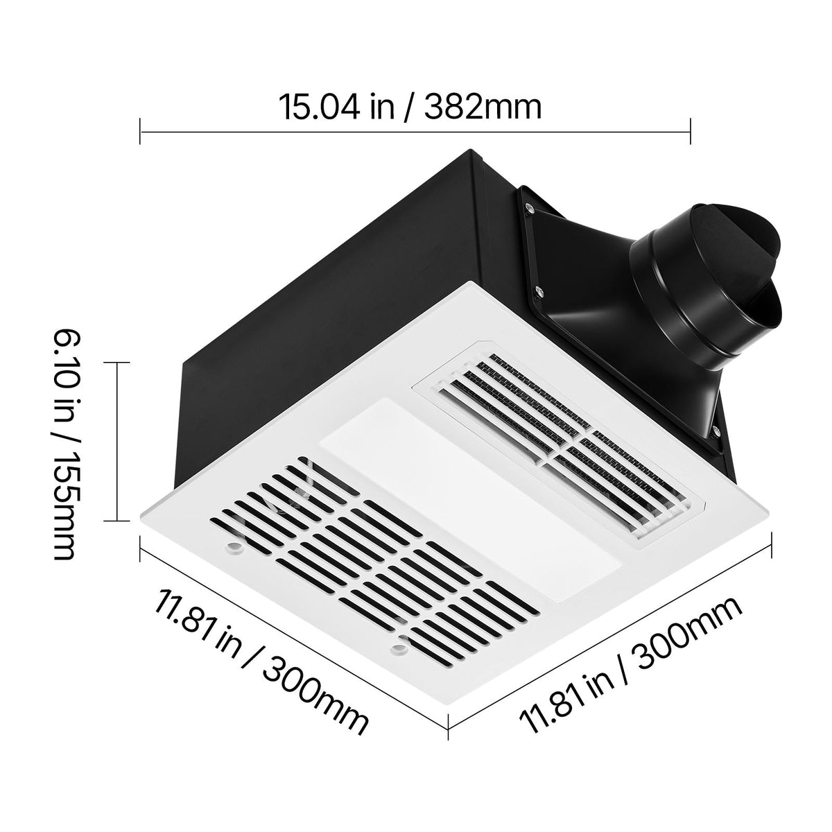 Bathroom Exhaust Fan with LED Light & Heater – Quiet DC Motor - White