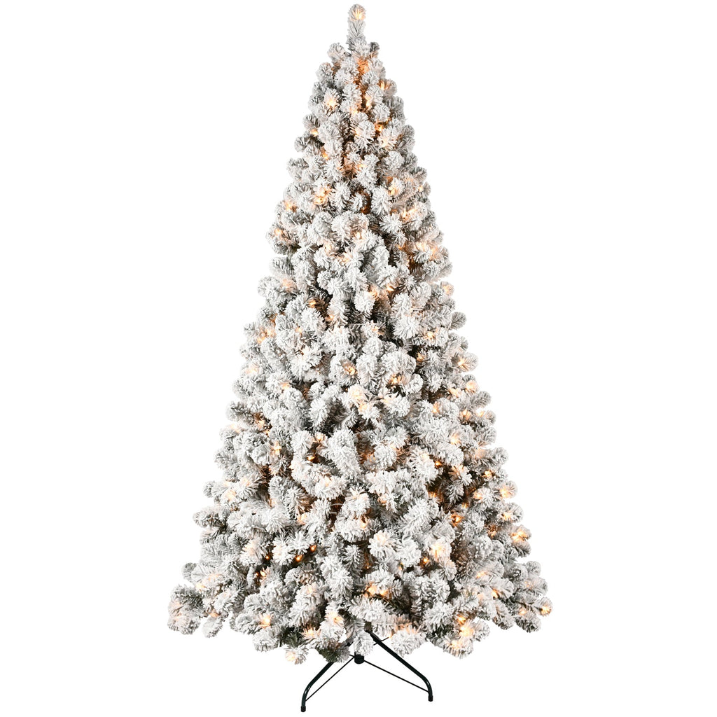 8ft Flocked Pre-Lit Christmas Tree with 500 Warm Lights - PVC