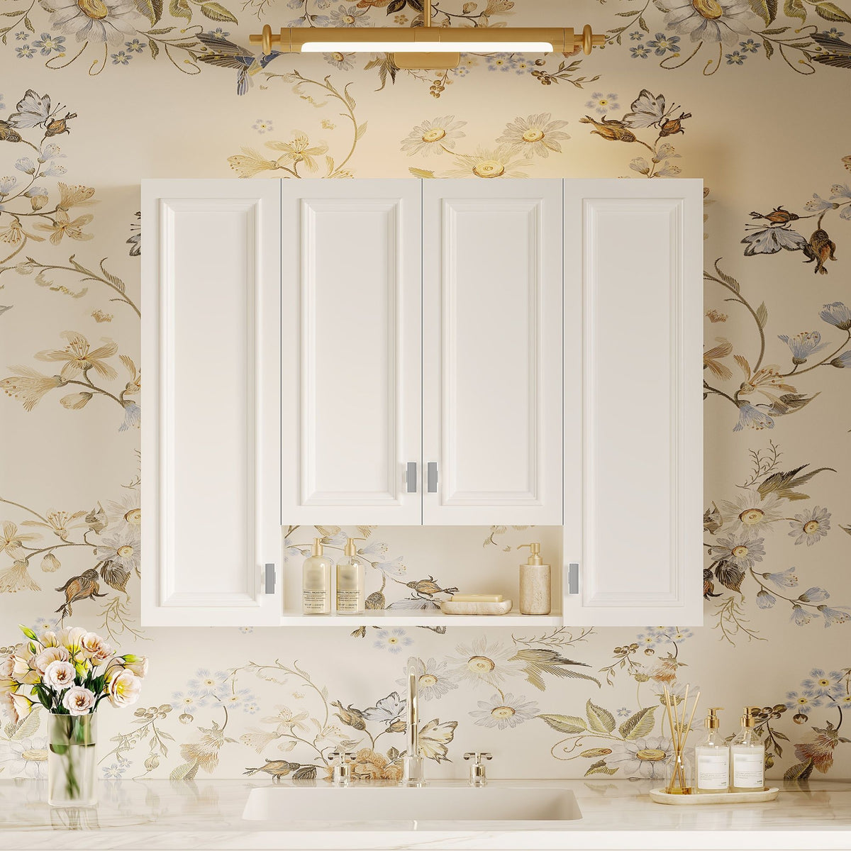 Wall Mounted Bathroom Cabinet With 5 Adjustable Shelves and Soft-Closing Hinges - Gray or Black