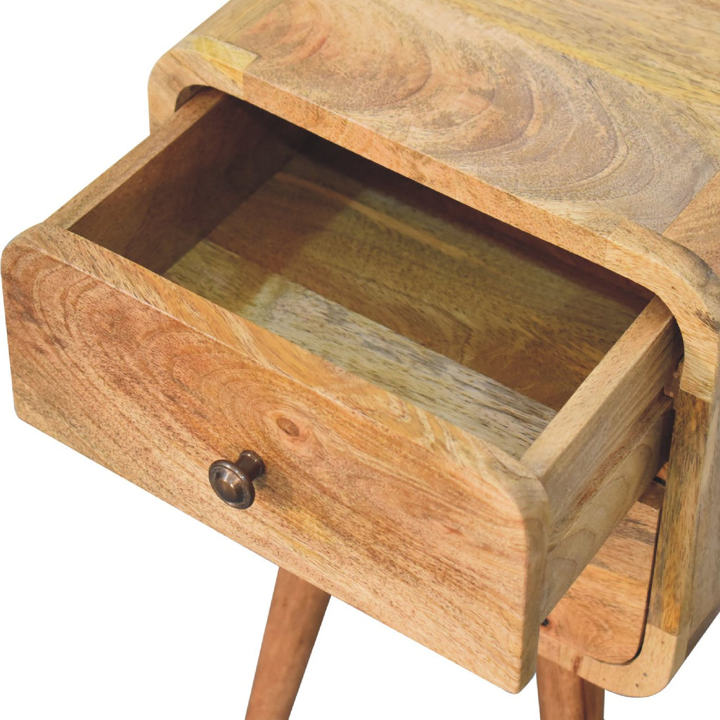 Solid Wood Mini Curved Nightstand with 2 Drawers - Oak-ish