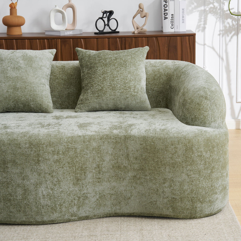 Modular L-Shape Sectional Sofa with Curved Chaise - Green, Beige, Gray