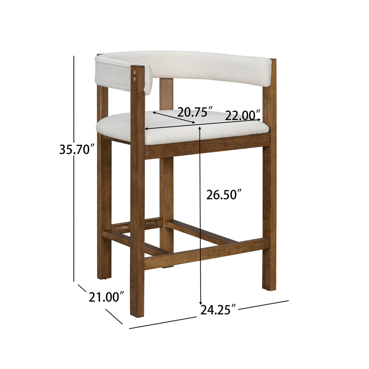 Solid Rubberwood Counter Stools with Cutout Barrel Back - Set of 2