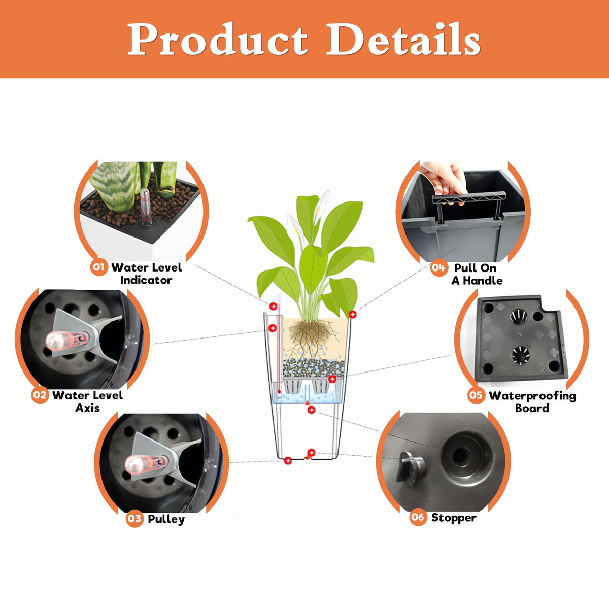 Indoor Outdoor Planter with Automatic Watering System - Dark Brown, Black, or White