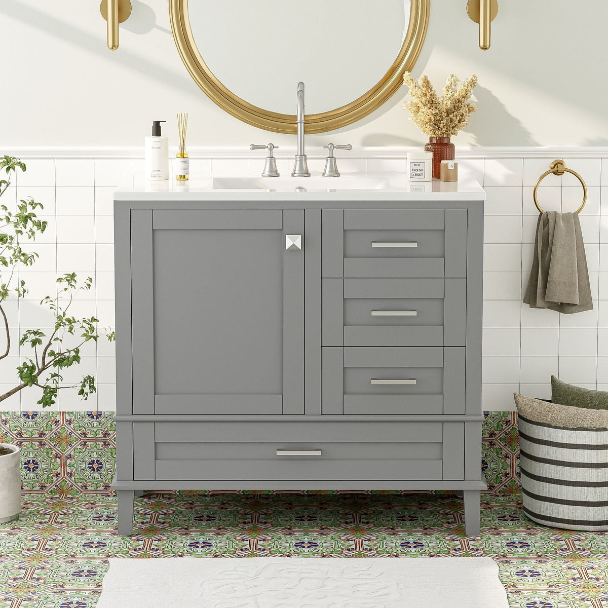 Traditional Bathroom Vanity Set with Soft Close Doors - Multiple Colors