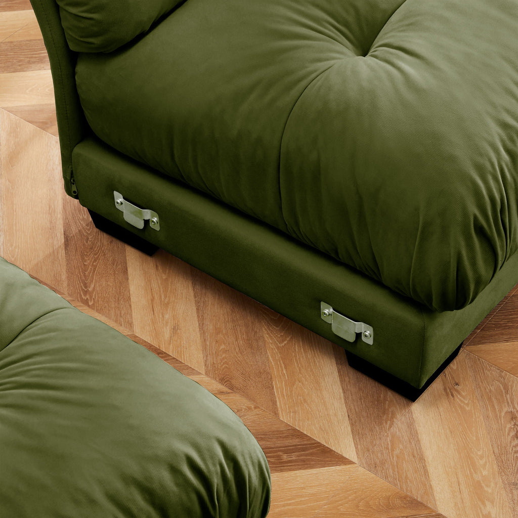 Modern Sofa with Bolstered Armrests and Pillows - Beige or Dark Green