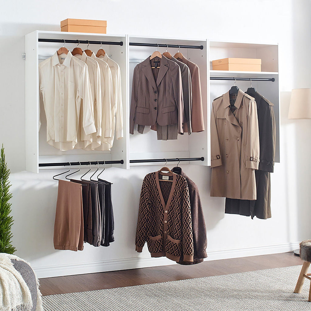 Wall Mounted Wood Closet System with Modular Units – White or Light Brown