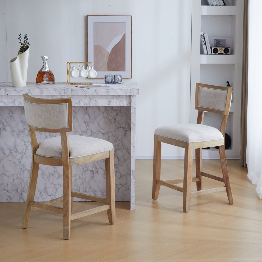 Upholstered Counter Stools Set of 2 with Ergonomic Back - Beige & Natural