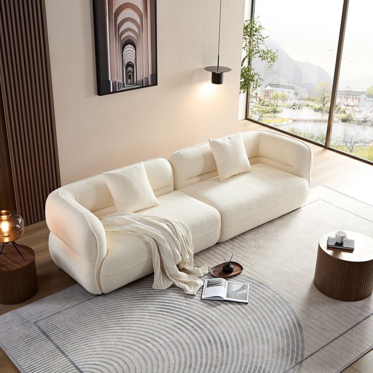 Sectional Sofa with Durable Fabric and Solid Wood Frame - Dark Brown or White
