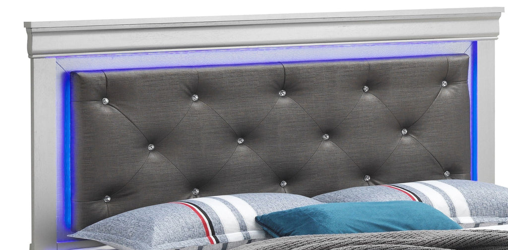LED Upholstered Bed with Jewel Tufted Headboard - Multiple Colors