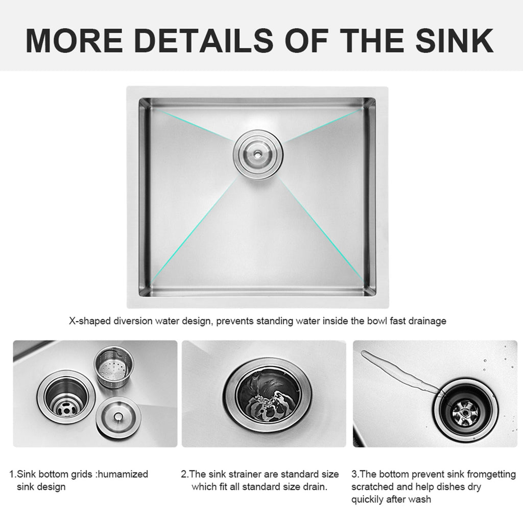 Gray Undermount Steel Kitchen Sink with Deep Single Bowl Basin