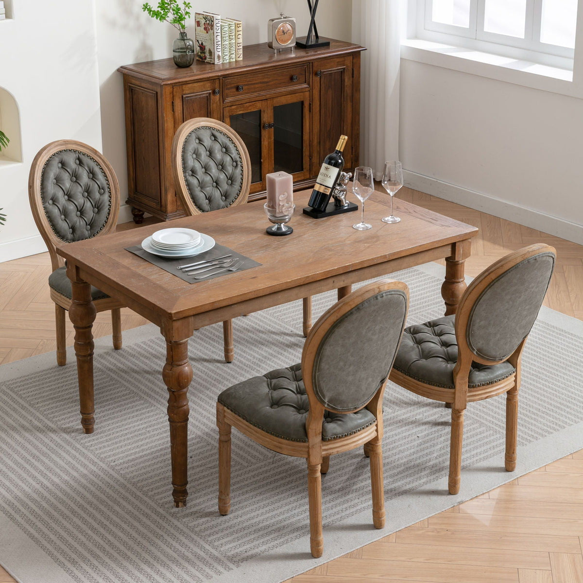 French Style Solid Wood Dining Chair with Nailhead Trim - Multiple Colors