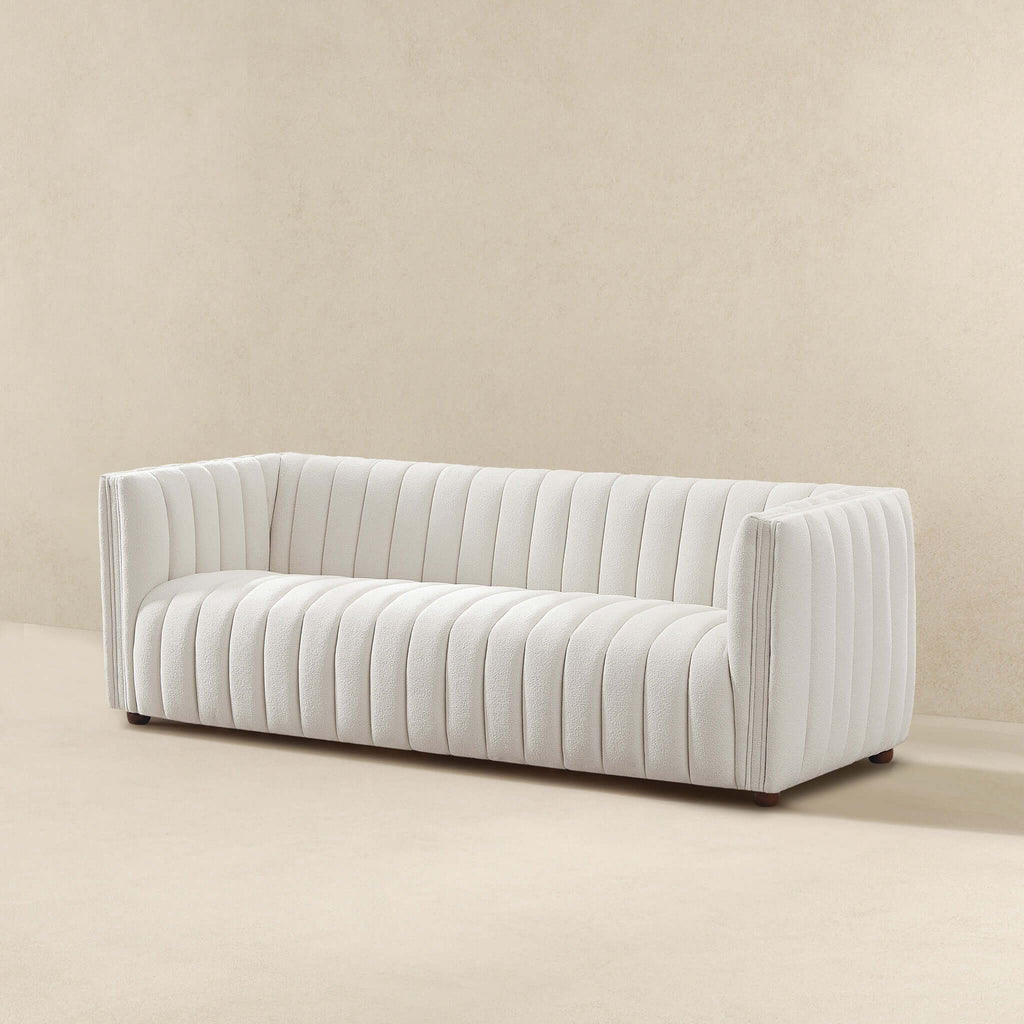 Mid-Century Modern Boucle Couch with Tight Back - Beige