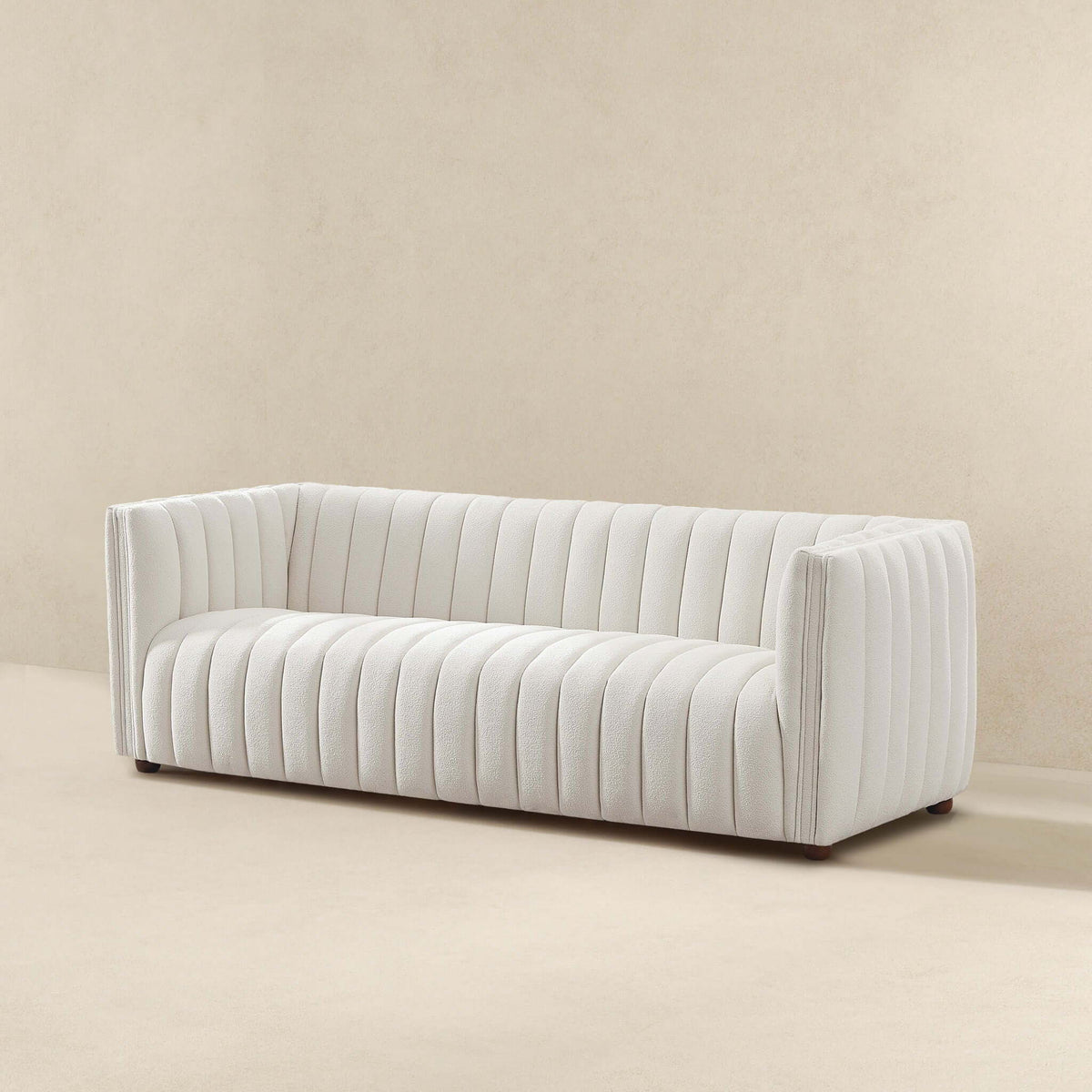 Mid-Century Modern Boucle Couch with Tight Back - Beige