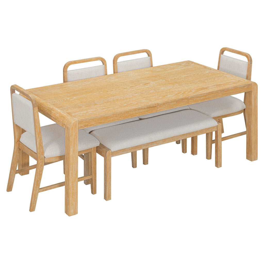 Extendable Dining Table Set with 4 Upholstered Chairs and 1 Bench