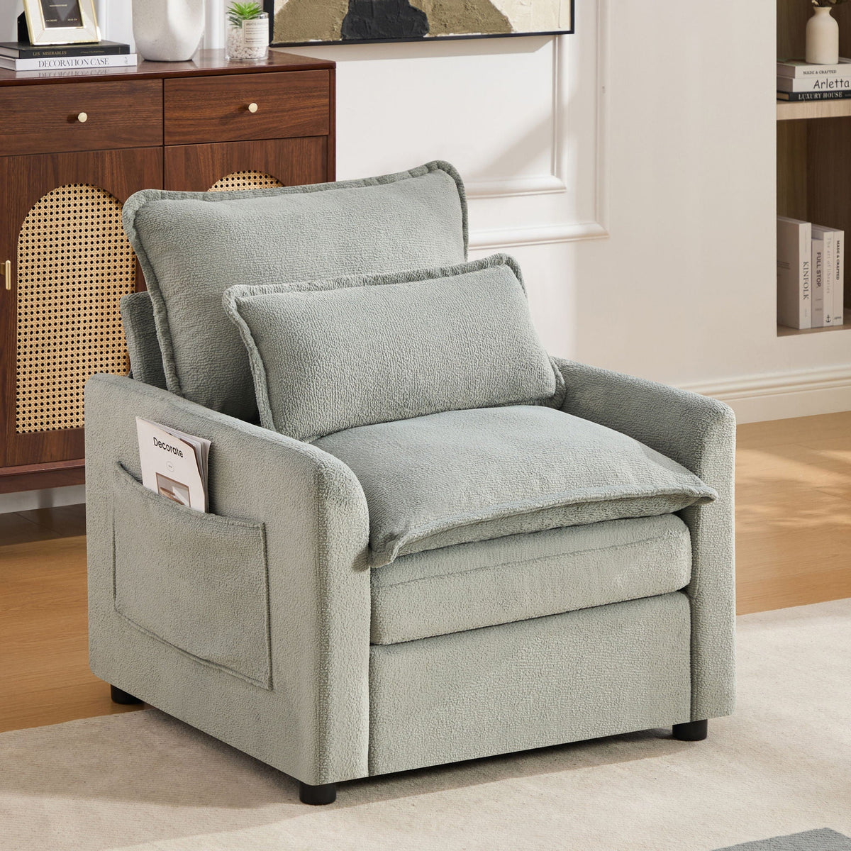 Modern Single Seat Accent Chair with Side Storage Pockets - Multiple Colors