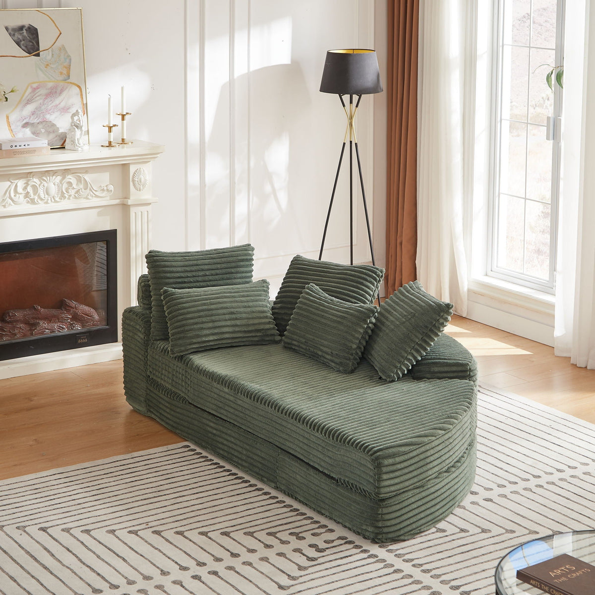 Semi Circular 2 In 1 Sofa Bed with Neck Pillow - Beige, Black, or Dark Green