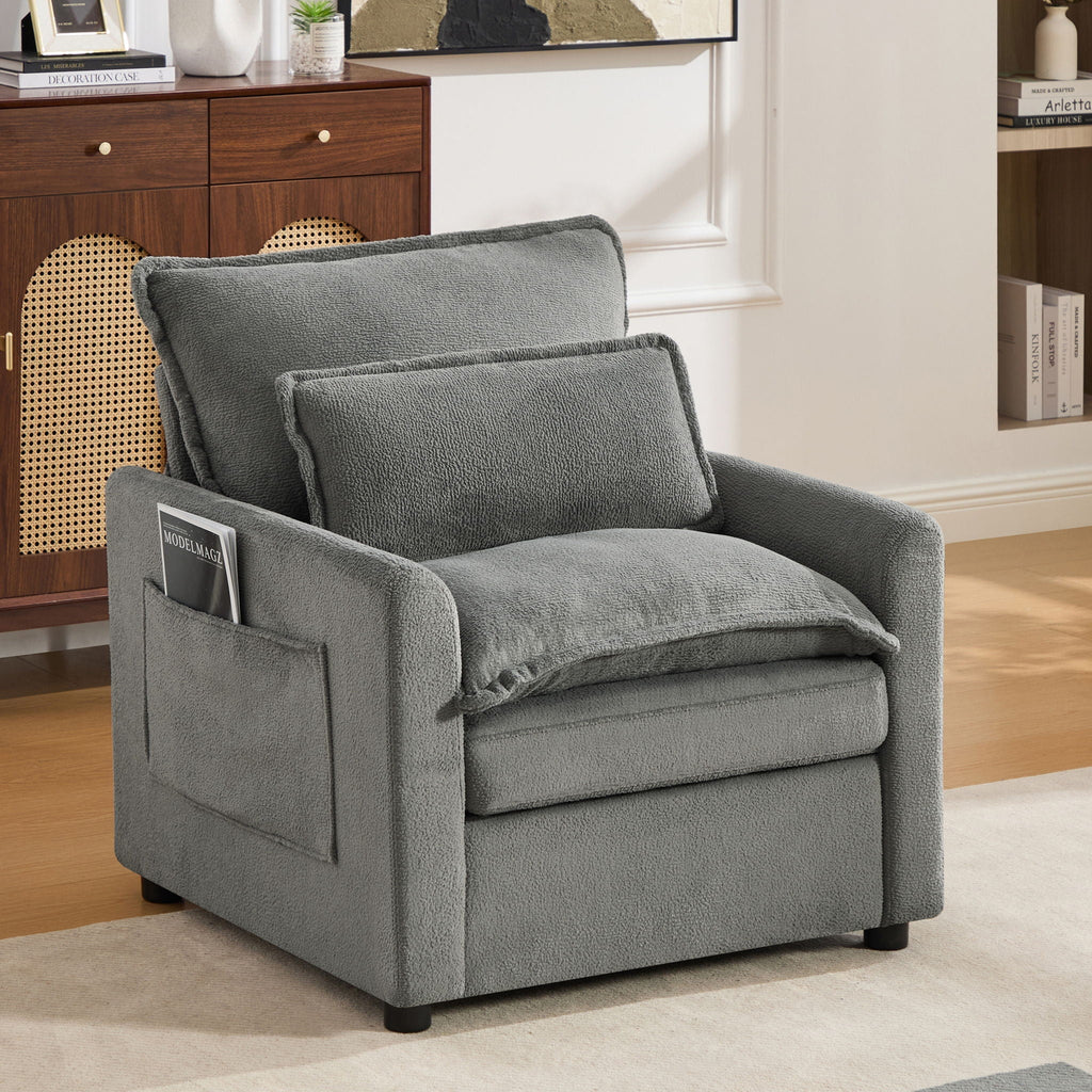 Modern Single Seat Accent Chair with Side Storage Pockets - Multiple Colors