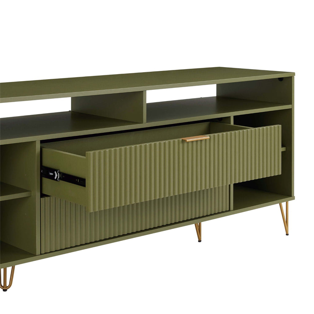 Fluted TV Stand with Storage and Metal Legs - Multiple Colors