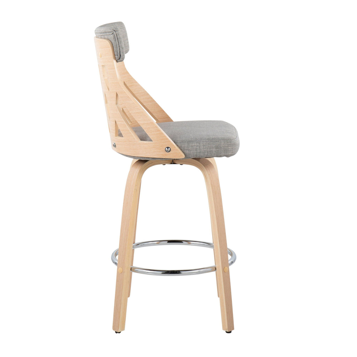 Mid-Century Modern Counter Stool with Lattice Back - Natural / Light Gray