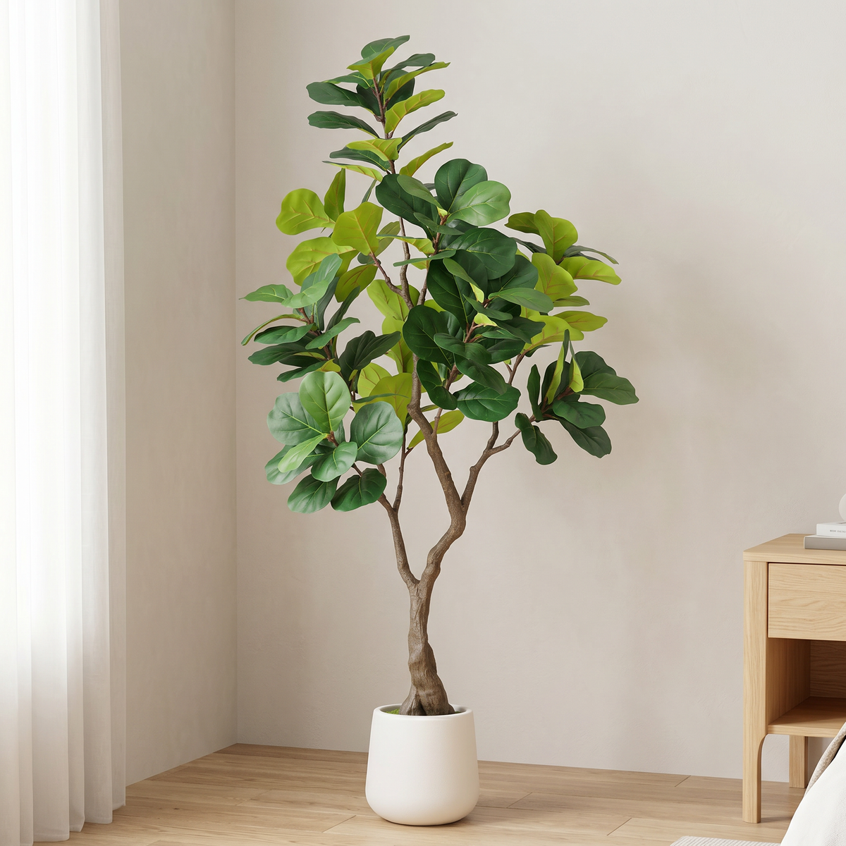6FT Artificial Fiddle Leaf Fig Tree with White Decorative Pot - Green Leaves