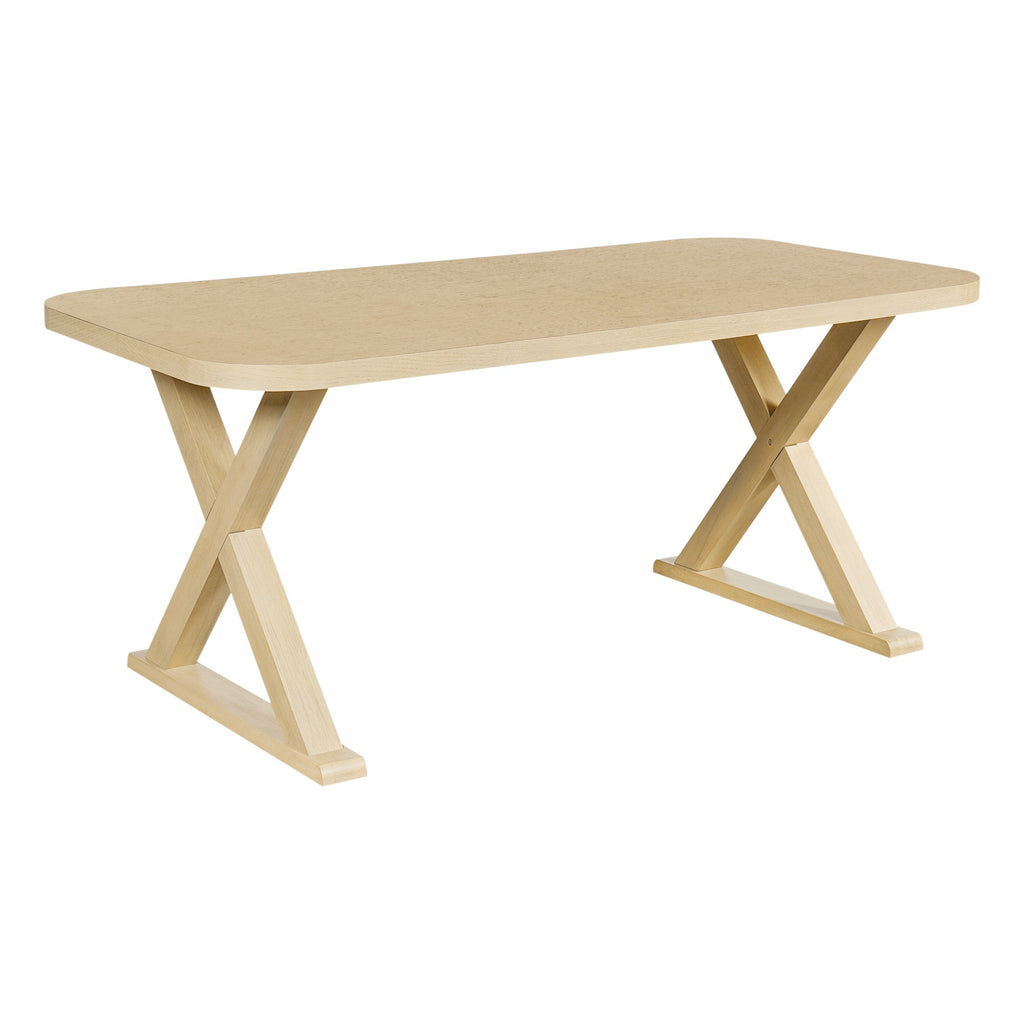 Natural Oak Veneer Dining Table with Rubber Wood Legs - Natural