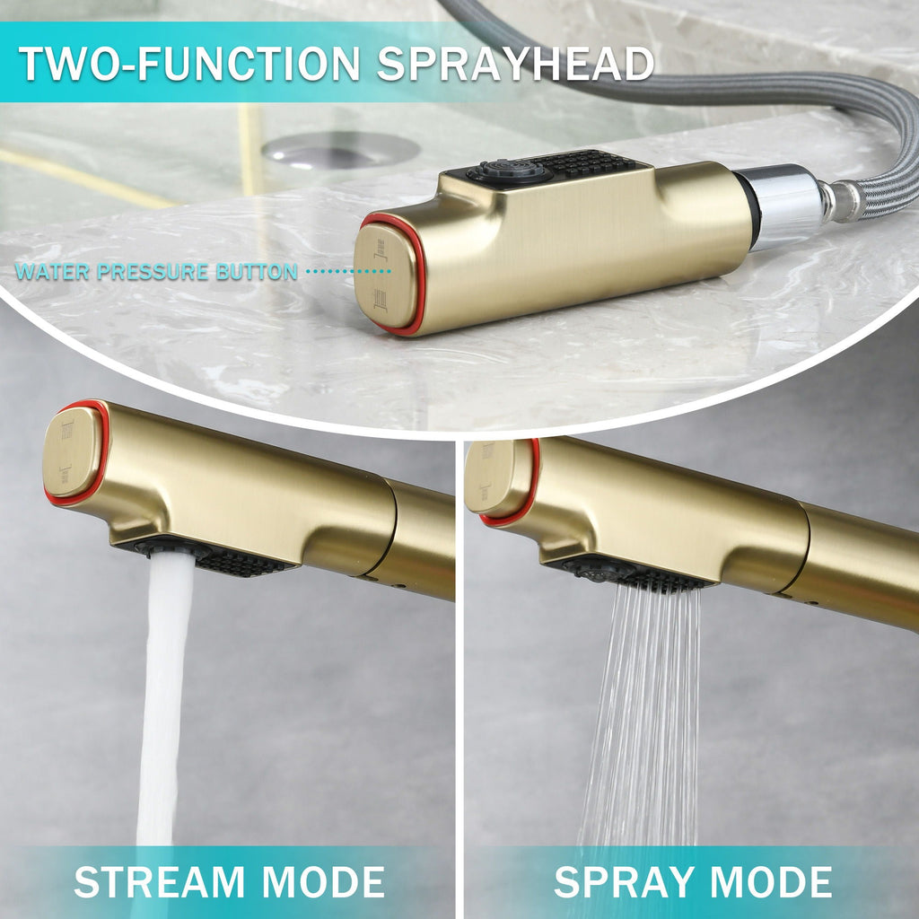Tall Pull Down Vessel Faucet with Dual Spray Modes - Gold or Black