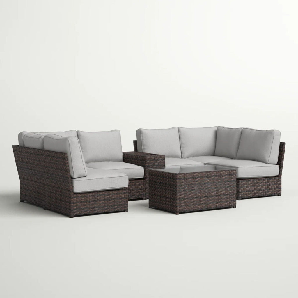 Modular Wicker Patio Seating Group with Cushions - Gray or Dark Brown