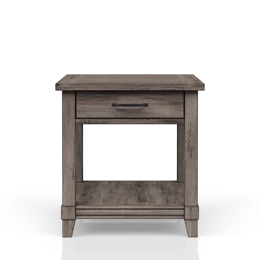 Gray End Table with Storage Drawer and USB Charging Ports