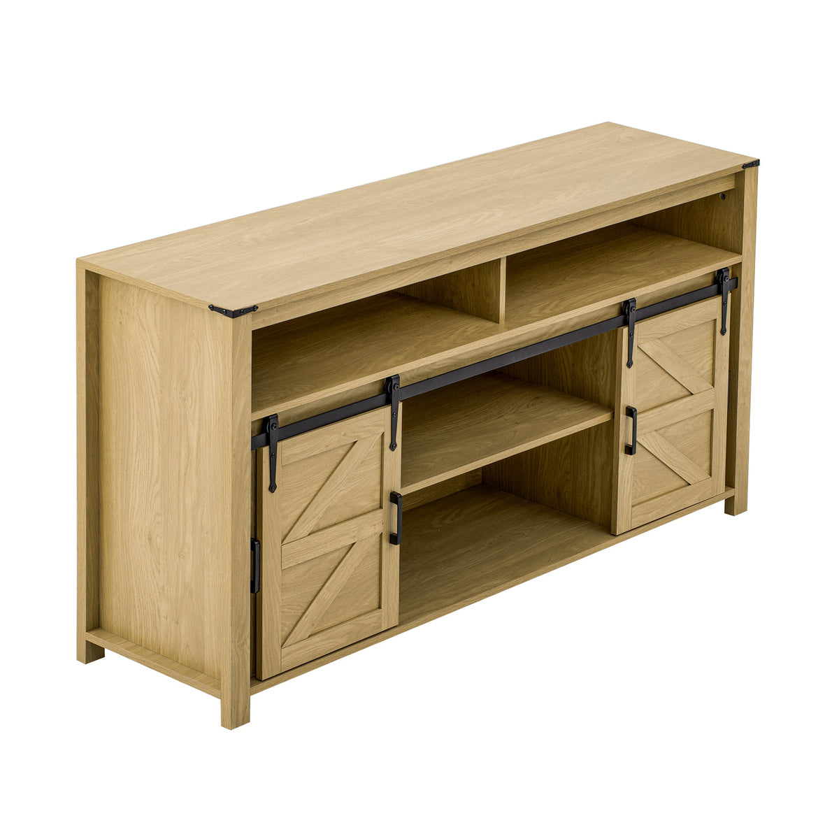 59.3'' Sideboard with Sliding Barn Door & Mesh Panels - Brown