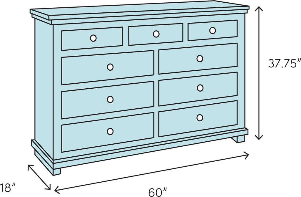 Cherry 7 Drawer Dresser with Solid Wood Construction - Cherry
