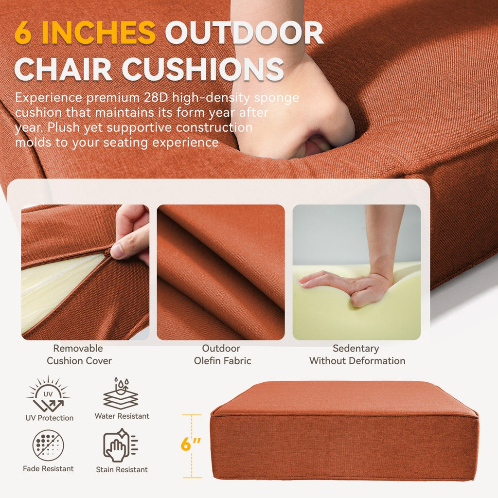 6" Thicker Outdoor Chair Cushion Set with Waterproof Olefin - Outdoor