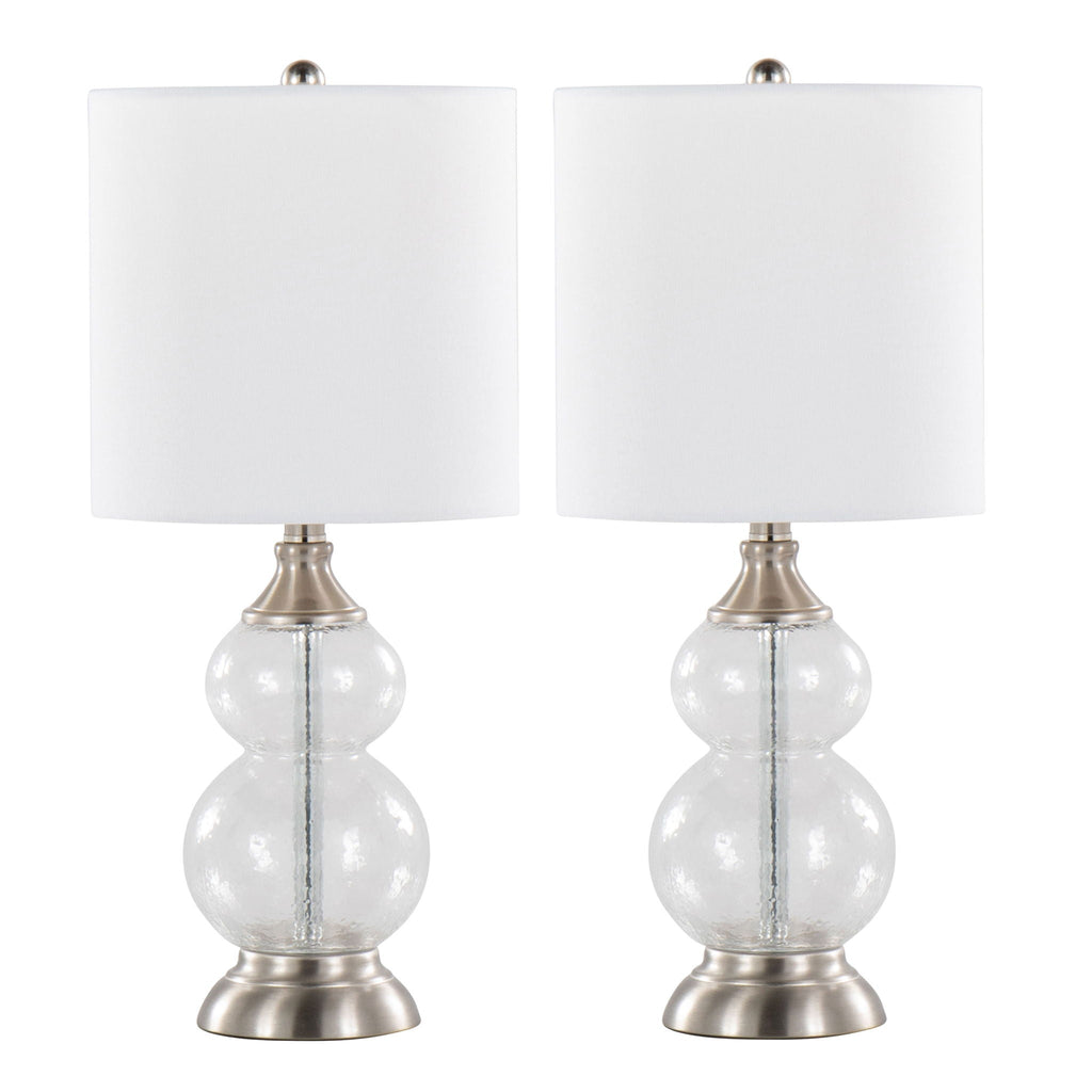 Contemporary Seeded Glass Lamp Set of 2 with Drum Shade - White