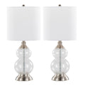 Contemporary Seeded Glass Lamp Set of 2 with Drum Shade - White