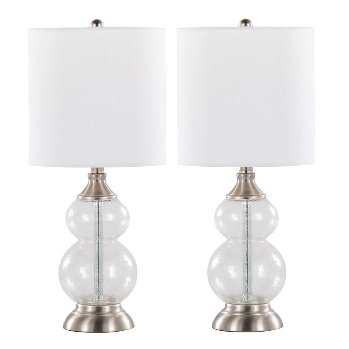 Contemporary Seeded Glass Lamp Set of 2 with Drum Shade - White