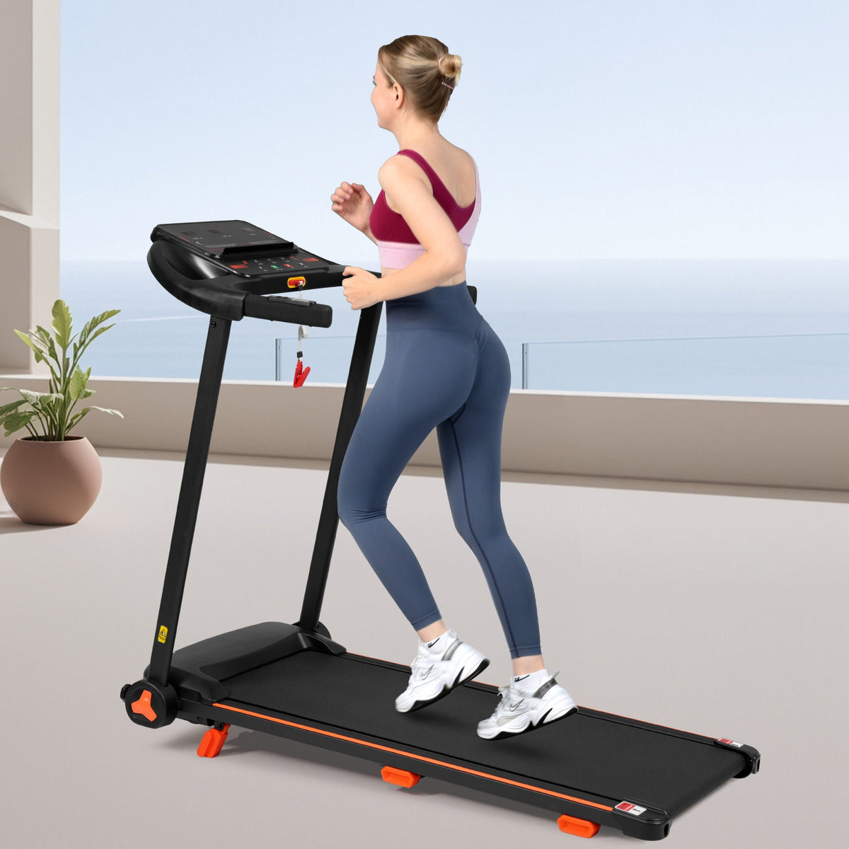2.5Hp Quiet Folding Treadmill with Heart Rate Sensor - Black