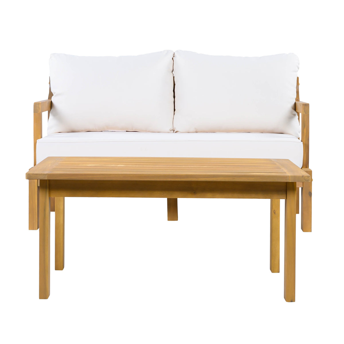 Acacia Wood Patio Chat Set with Water-Repellent Cushions - Natural Finish
