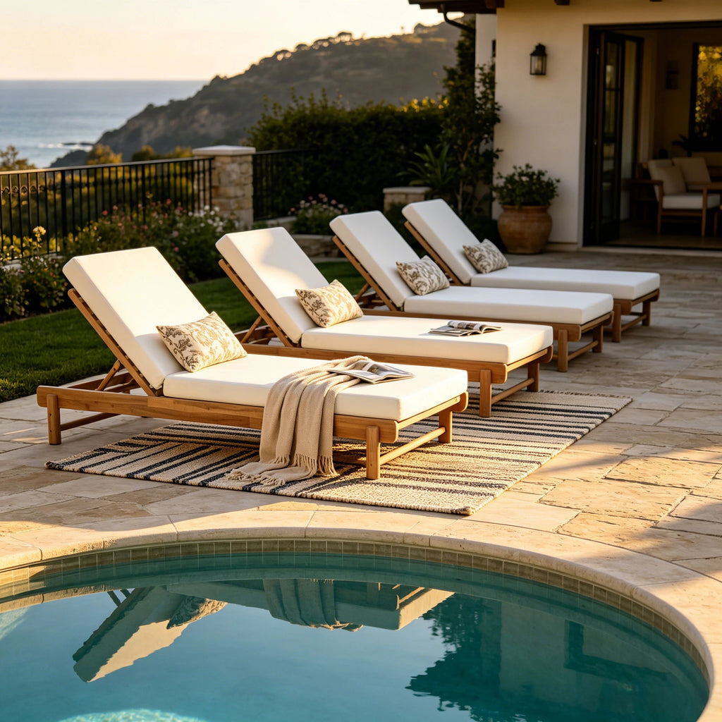 Light Teak Acacia Wood Chaise Lounge Set with Adjustable Backrest - Light Teak