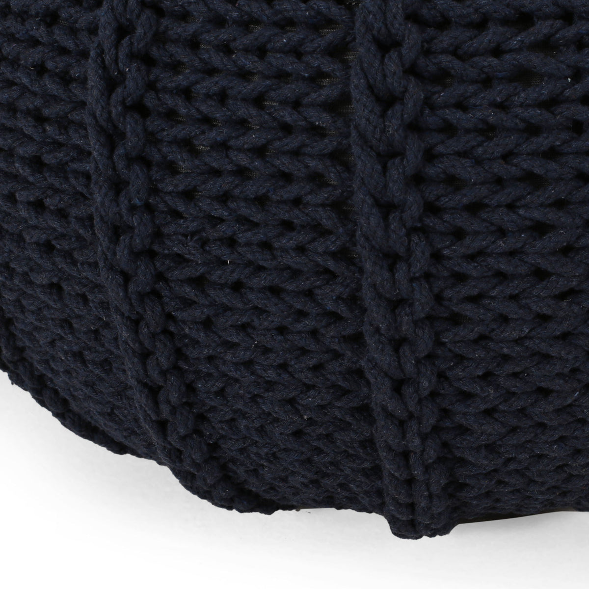 Knitted Round Pouf Ottoman with Polystyrene Fill - Beige or Blue