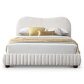 Queen Size Upholstered Low Profile Platform Bed with Boucle Fabric – Cream