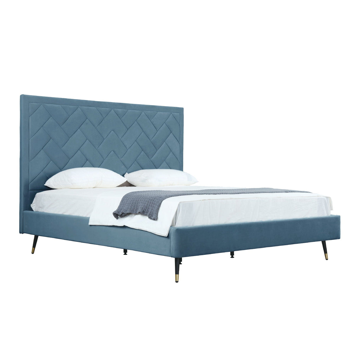 Upholstered Bed with Headboard and Slats - Multiple Colors