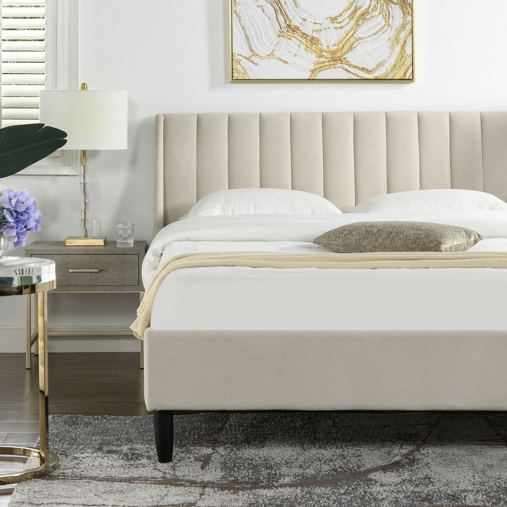 Vertical Tufted Modern Headboard Platform Bed Set with Upholstered Finish - Multiple Colors