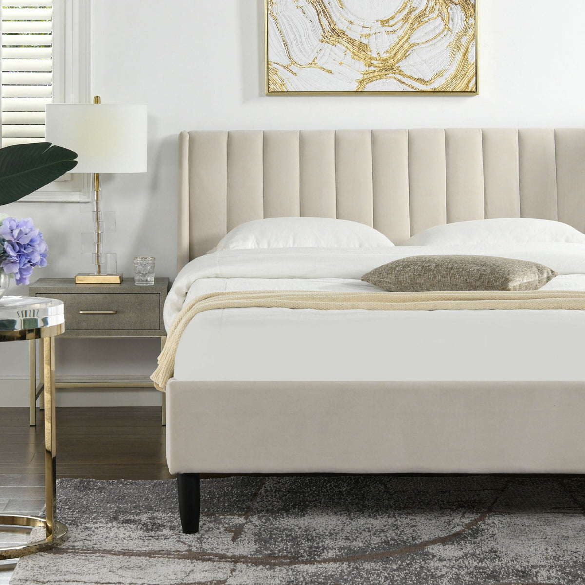 Vertical Tufted Modern Headboard Platform Bed Set with Upholstered Finish - Multiple Colors