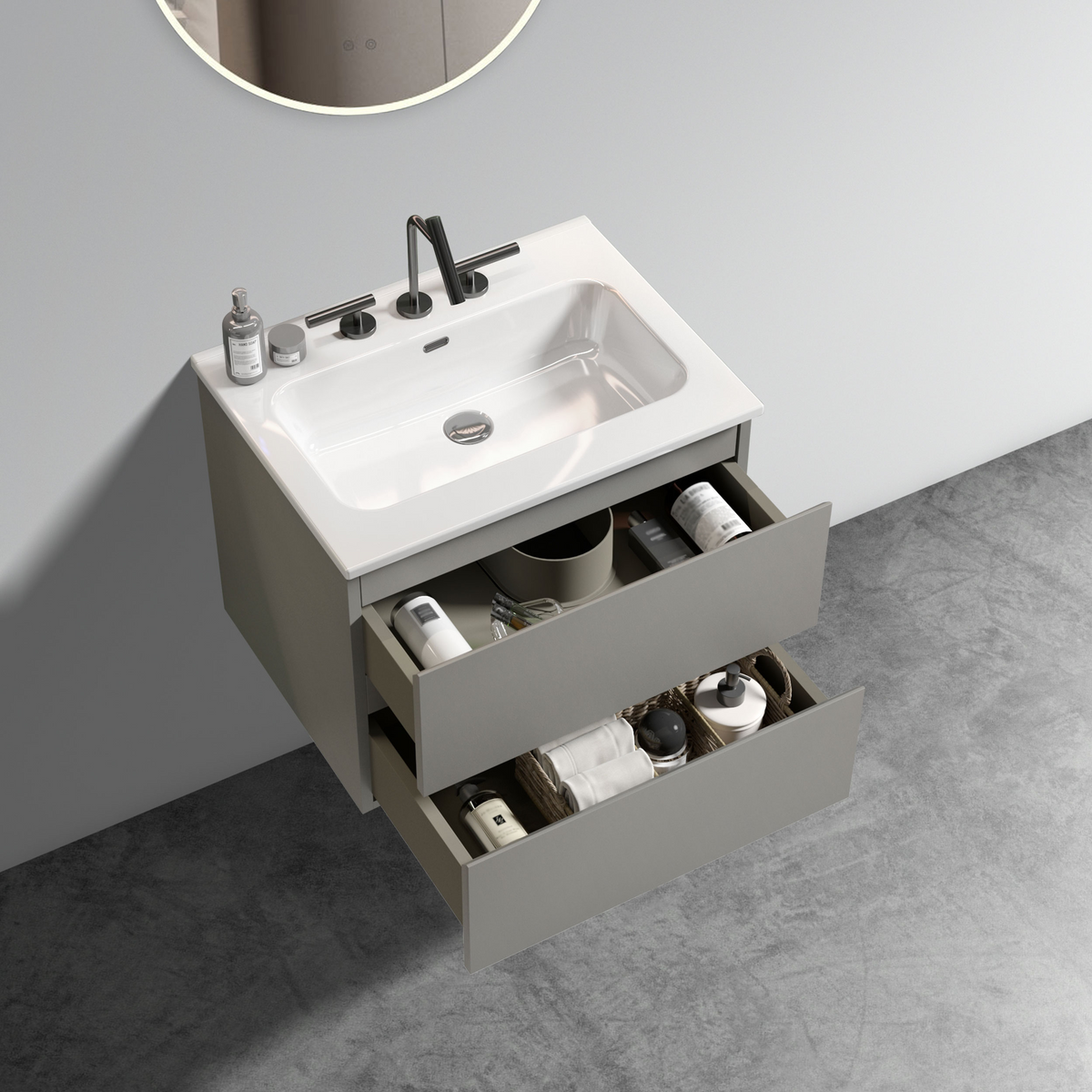 Space Grey 24-Inch Wall Mount Bathroom Vanity with Extra Storage